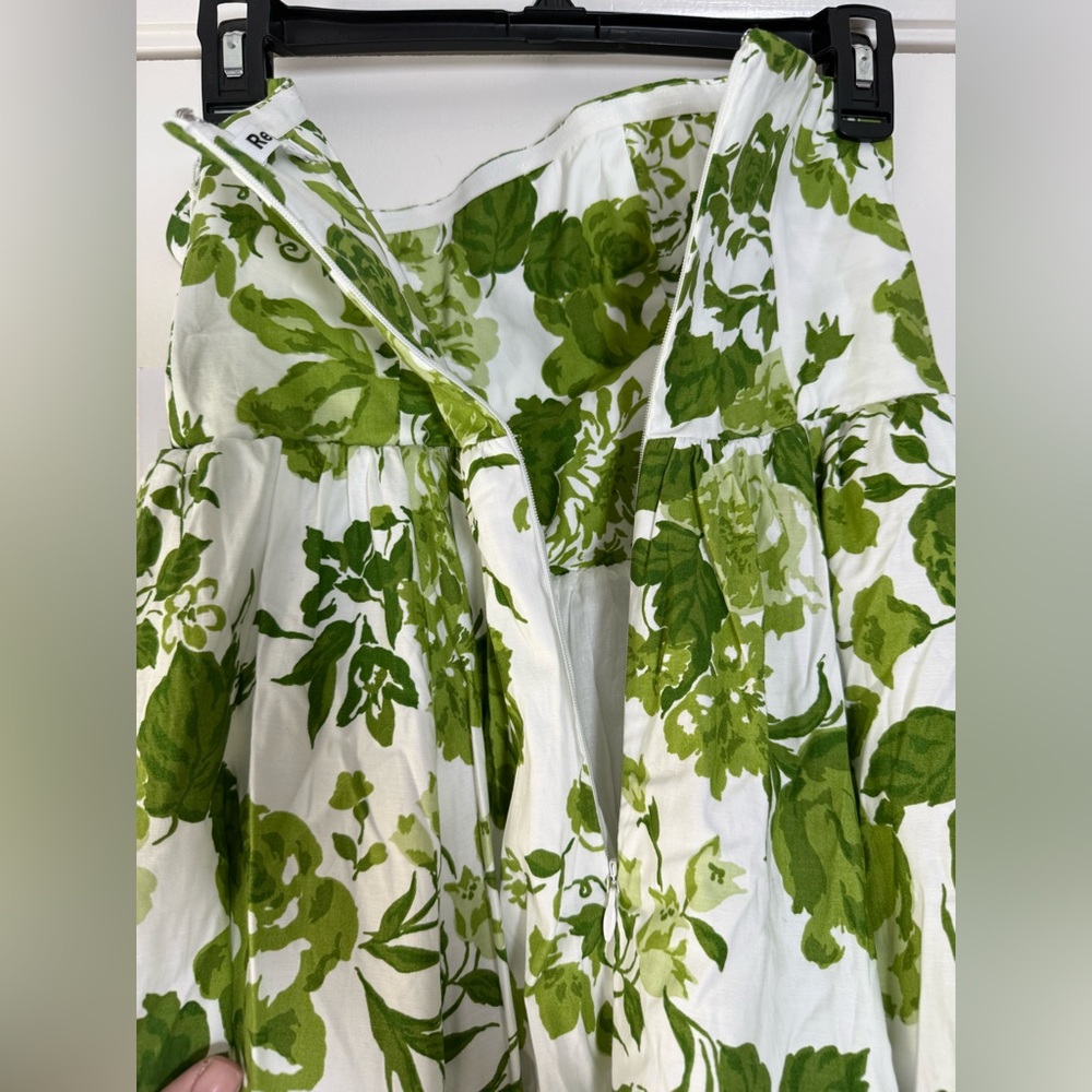 New! Reformation Buttercup Strapless Dress Green White Floral Fit & Flare Sz. 2 - Picture 12 of 15
